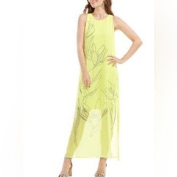 Vince Camuto Yellow High-Low Sundress Fluent Cluster Maxi Dress - Picture 2 of 11